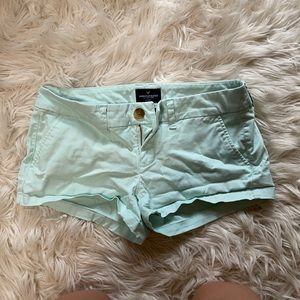 american eagle low rise tiffany blue shorts